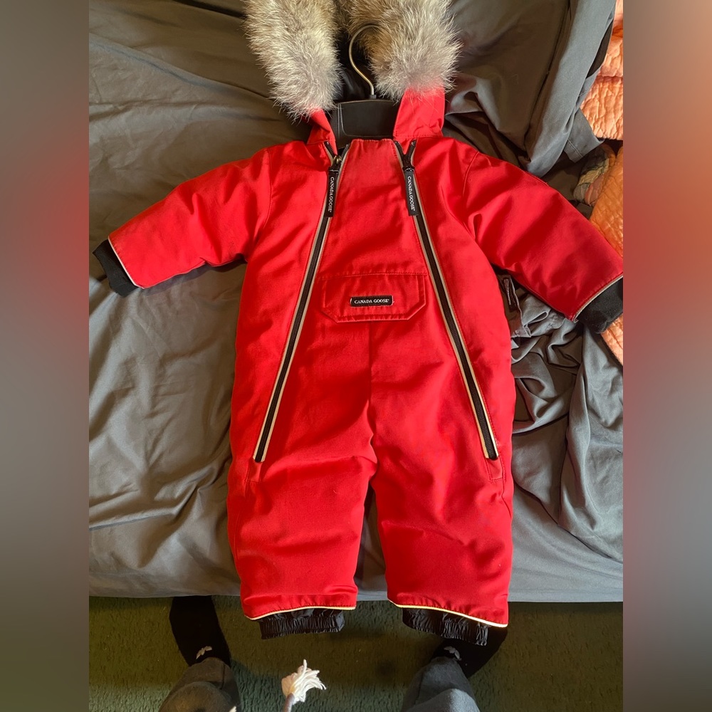 Red Canada goose baby snowsuit